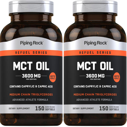 Piping Rock MCT Oil Softgel Capsules | 3600mg | 150 Pills | Keto-Approved | Non-GMO, Gluten Free Supplement (Pack of 2)