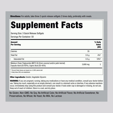 Piping Rock MCT Oil Softgel Capsules | 3600mg | 150 Pills | Keto-Approved | Non-GMO, Gluten Free Supplement (Pack of 2)