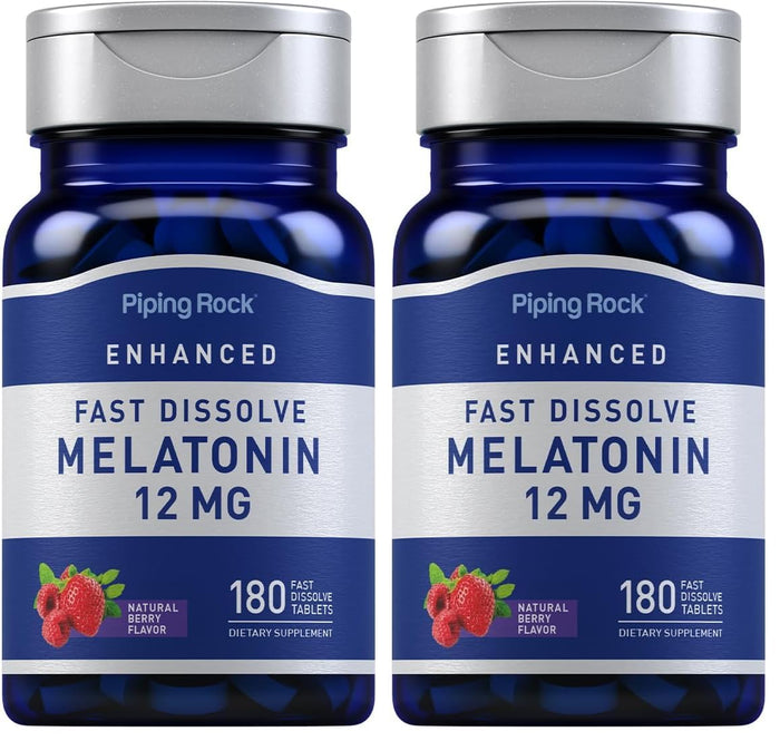 Piping Rock Melatonin 12 mg – 180 Fast-Dissolve Tablets (Berry) – Non-GMO, Gluten Free | Pack of 2
