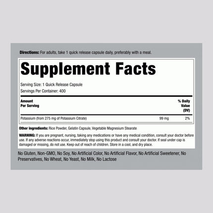 Piping Rock Potassium Citrate Supplement | 275 mg | 400 Capsules | Non-GMO, Gluten Free (Pack of 2)
