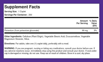 Piping Rock Chelated Potassium 99 mg – 250 Caplets | Potassium Gluconate