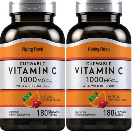 Piping Rock Vitamin C Chewable 1000mg – 180 Tablets (Orange) Pack of 2