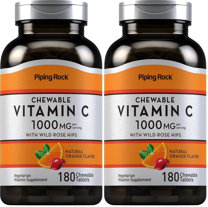 Piping Rock Vitamin C Chewable 1000mg – 180 Tablets (Orange) Pack of 2