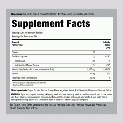 Piping Rock Vitamin C Chewable 1000mg – 180 Tablets (Orange) Pack of 2