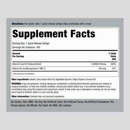 Piping Rock Vitamin K2 D3 MK7 – 100 mcg K2, 180 Softgels (Pack of 2) – Non-GMO, Gluten Free