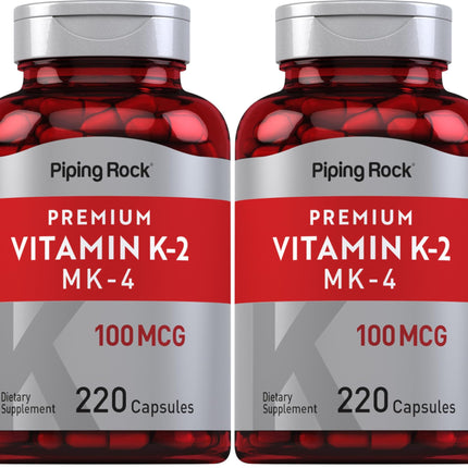 Piping Rock Vitamin K2 MK4 Supplement 100 mcg - 220 Capsules Pack of 2 | Non-GMO & Gluten Free
