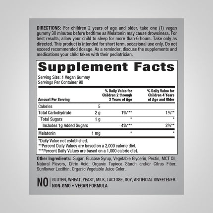 Piping Rock Kids Melatonin Gummy 1mg – Cherry, 90 Gummies | Vegan, Non-GMO, Gluten Free (Pack of 2)