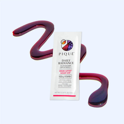 PIQUE Daily Radiance Liposomal Vitamin C — 1,000 mg Vitamin C & 1,900 mg Elderberry per Packet (28 Packets, 10 mL Each)