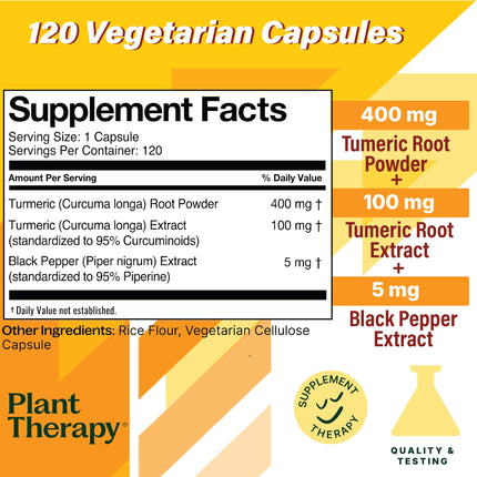 Plant Therapy Turmeric Black Pepper Capsules – USA Made, 4-Month Supply