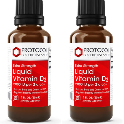 Protocol For Life Balance Liquid Vitamin D3 2000 IU - Immune Support, Bone & Teeth Health (Pack of 2)