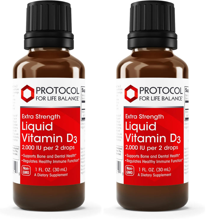Protocol For Life Balance Liquid Vitamin D3 2000 IU - Immune Support, Bone & Teeth Health (Pack of 2)