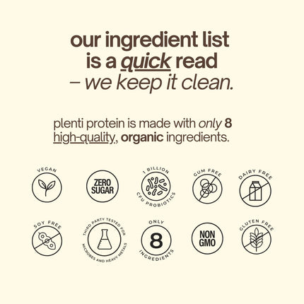 plenti Organic Plant-Based Protein Powder – Dark Chocolate, 27 Servings (2 lb) with 20g Pea Protein + Probiotics