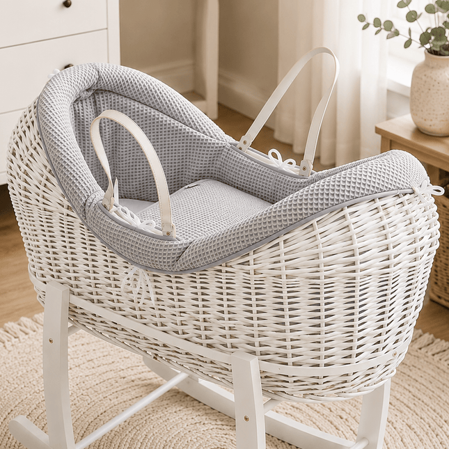 Pod Grey Waffle Moses Basket Bedding Set (Basket Not Included!)