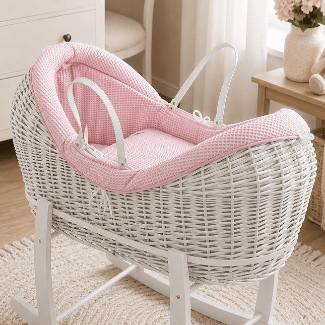 Pod Pink Waffle Moses Basket Bedding Set (Basket Not Included!)