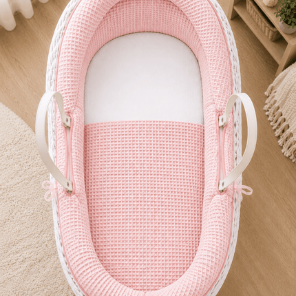 Pod Pink Waffle Moses Basket Bedding Set (Basket Not Included!)