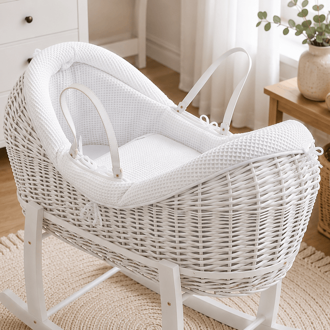 Pod White Waffle Moses Basket Bedding Set (Basket Not Included!)