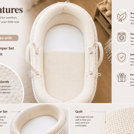 Pod Grey Dimple Moses Basket Bedding Set (Basket Not Included!)