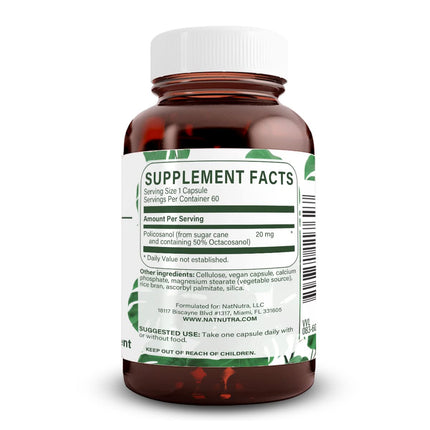 Natural Nutra Policosanol 20mg with Octacosanol – 60 Vegan Capsules
