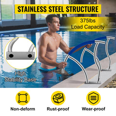 VEVOR 2 Pack 30" x 30" Swimming Pool Stair Rail 375 lbs Load Capacity w/ Quick Mount Base Plate & Complete Mounting Accessory
