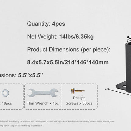 VEVOR 4x4/ 6x6 Post Base 2/ 4 Pcs Powder-Coated Post Anchor Matte Black Wood Post Brackets for Pavilion Deck Railing