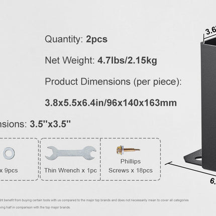 VEVOR 4x4/ 6x6 Post Base 2/ 4 Pcs Powder-Coated Post Anchor Matte Black Wood Post Brackets for Pavilion Deck Railing