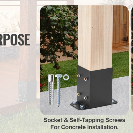 VEVOR 4x4/ 6x6 Post Base 2/ 4 Pcs Powder-Coated Post Anchor Matte Black Wood Post Brackets for Pavilion Deck Railing