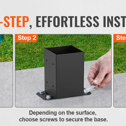 VEVOR 4x4/ 6x6 Post Base 2/ 4 Pcs Powder-Coated Post Anchor Matte Black Wood Post Brackets for Pavilion Deck Railing