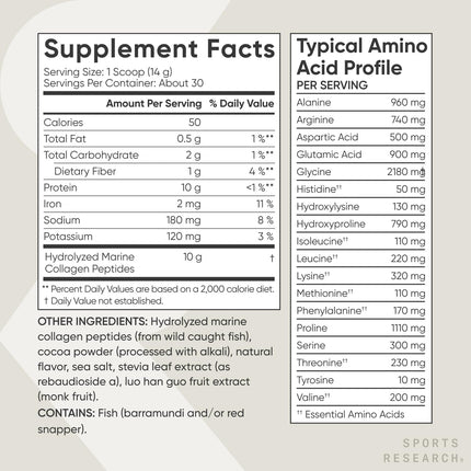 Sports Research Marine Collagen Peptides - Dark Chocolate for Hair, Skin & Joints