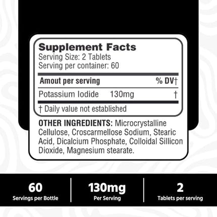 Potassium Iodide 130 mg KI Tablets – USA Made, 120-Count per Bottle, Pack of 2 (240 Tablets)
