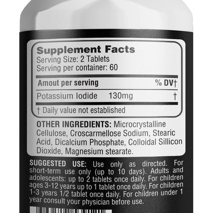 Potassium Iodide 130 mg KI Tablets – USA Made, 120-Count per Bottle, Pack of 2 (240 Tablets)