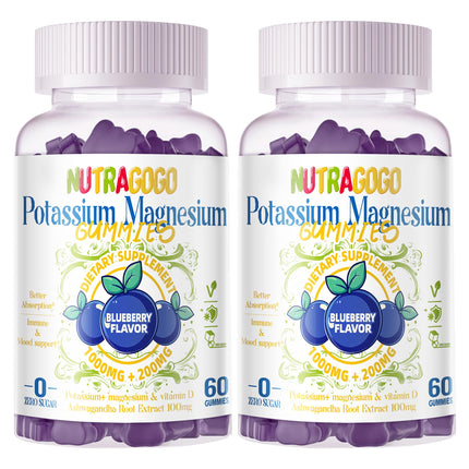 Potassium Magnesium Gummies with Ashwagandha | High-Absorption Mg Glycinate | 120 Sugar-Free Gummies