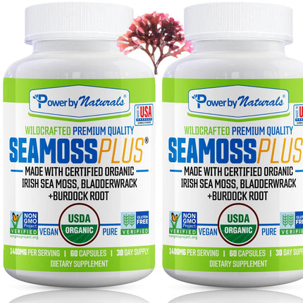 Power By Naturals Sea Moss Plus – Organic Irish Sea Moss with Bladderwrack & Burdock Root, 60 Capsules, 2 Pack