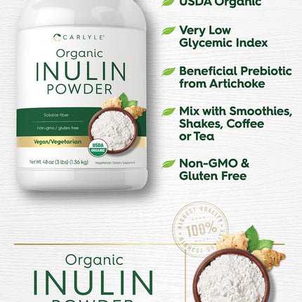 Carlyle Organic Inulin Powder 48oz | Prebiotic Fiber from Jerusalem Artichoke | Vegan & Non-GMO