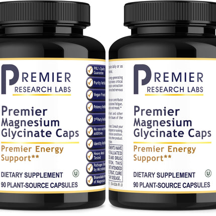 Premier Research Labs Magnesium Glycinate Supplement - High Absorption, Sleep Support, Vegan, 90 Capsules (Pack of 2)