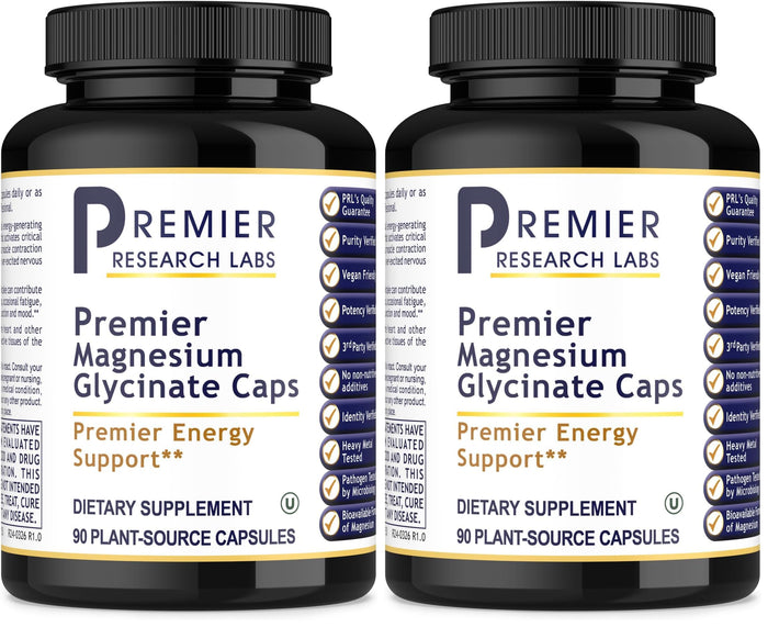 Premier Research Labs Magnesium Glycinate Supplement - High Absorption, Sleep Support, Vegan, 90 Capsules (Pack of 2)