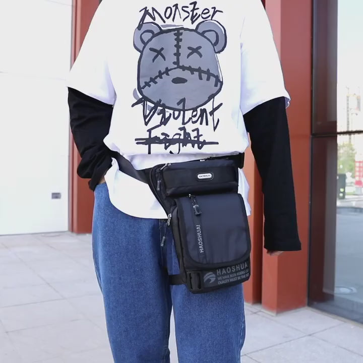 HAOSHUAI Men Outdoor Riding Leg Bag Waist Bag Sports Chest Bag Messenger Bag(Black)