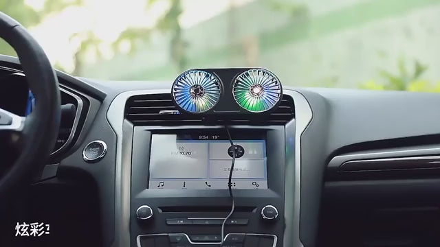 F211 Car Double Head With Led Electric Fan Car Air Outlet Instrument Panel USB Mini Fan(Black)