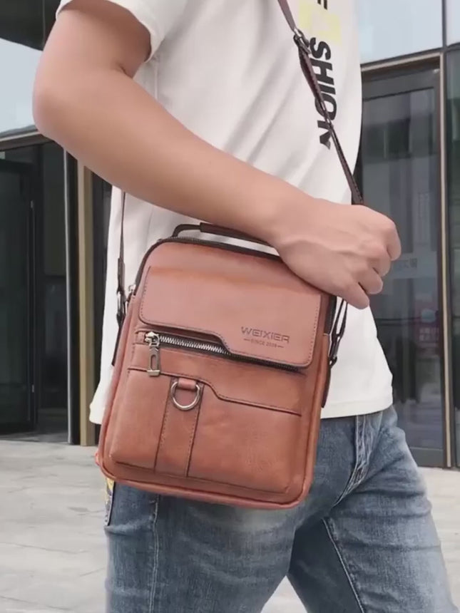 WEIXIER 8642 Men Business Retro PU Leather Handbag Crossbody Bag (Black)