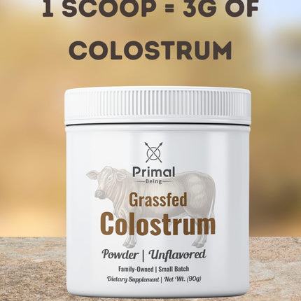 Primal Being Grassfed Colostrum Powder – Immune Support, Gut Health, Recovery (90 g, 3000 mg/serving)