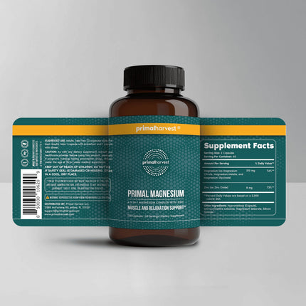 Primal Harvest Magnesium Complex 310mg with Glycinate, Citrate, Malate + Zinc — 2 Pack, 240 Capsules