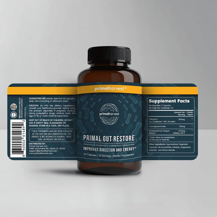 Primal Harvest 2 Pack Primal Gut Restore for Digestive Health | Prebiotics Probiotics Postbiotics (60 CT)