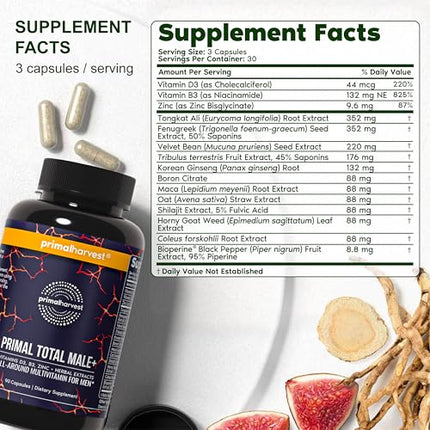 Primal Harvest Total Male+ Multivitamin for Men – Energy & Vitality (90 Count)