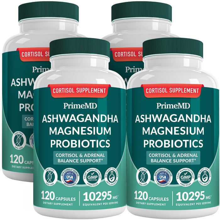 PrimeMD 5-in-1 Cortisol Supplement – Calm, Focus & Adrenal Support (120 ct, Pack of 4)