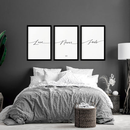 Set of 3 Bedroom Prints – Love Word Art for Walls