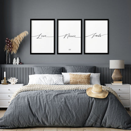 Set of 3 Bedroom Prints – Love Word Art for Walls