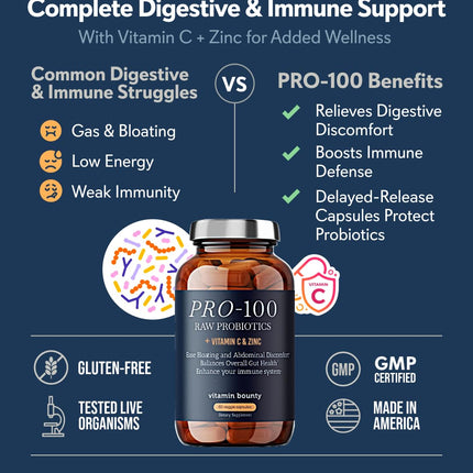 Vitamin Bounty Pro-100 Probiotic – 100B CFU, 13 Strains | Gut & Immune Support