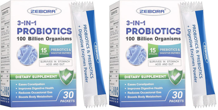ZEBORA Probiotics for Women & Men – 100B CFU, 15 Strains, Prebiotics & Enzymes (Pack of 2)