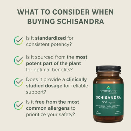 Prominent Nutrition Schisandra Berry Extract – 500 mg, Stress Support, 60 Capsules