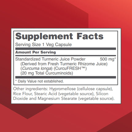 Protocol CurcuFRESH - 40x Absorption* - Turmeric Juice Powder - with Curcuminoids - from Curcuma Longa - Vegan & Non-GMO - 60 Veg Capsules