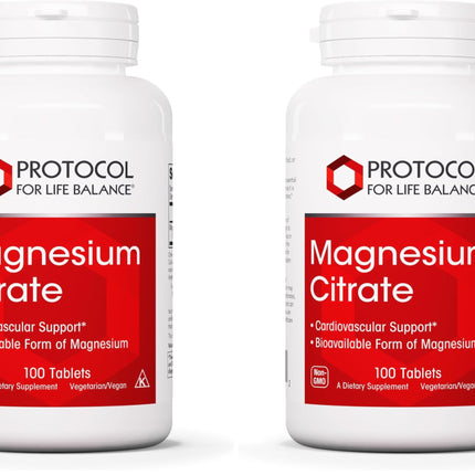 Magnesium Citrate 400mg – Heart Health & Bone Support | Protocol for Life Balance | Vegan, Kosher & Halal | 100 Tabs (Pack of 2)